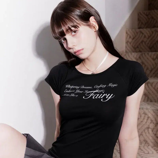[BUNJANG] Whisfairy Whisper Lettering Tee Black / 위스페어리 위스퍼링 레터링 티 블랙