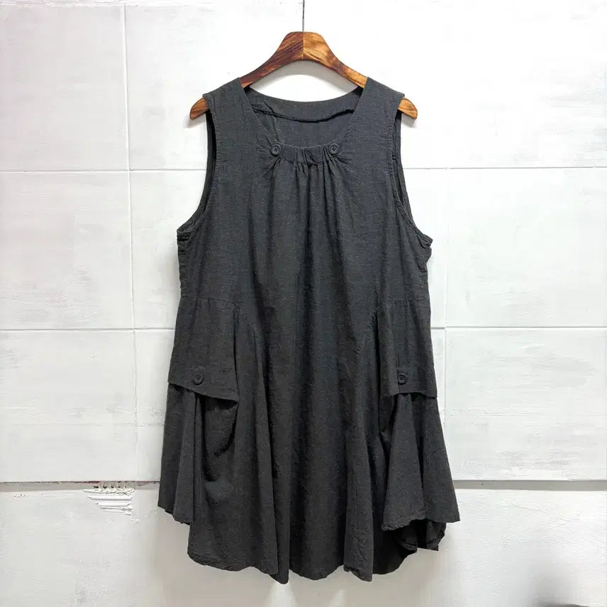 [BUNJANG] Gray Shirring Layered Fairy Asymmetrical Mini Dress / 그레이 셔링 레이어드 페어리 언발 미니 원피스 JPN