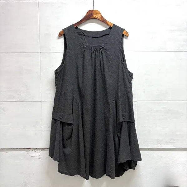 [BUNJANG] Gray Shirring Layered Fairy Asymmetrical Mini Dress / 그레이 셔링 레이어드 페어리 언발 미니 원피스 JPN