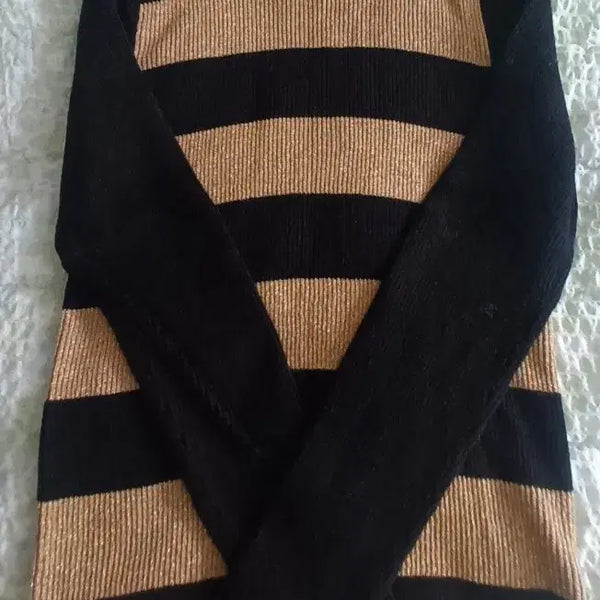 [BUNJANG] Polo Ralph Lauren Striped Turtleneck Sweater / 폴로 랄프로렌 골드 블랙 줄무늬 터틀넥 스웨터