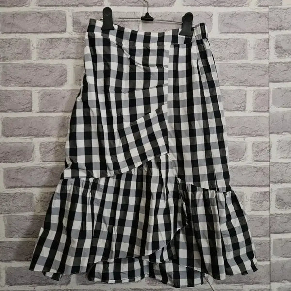 [BUNJANG] It MICHAA Black Check Frill High-Waisted Midi Skirt Size 67 / 잇미샤 블랙 체크프릴 밴딩스커트67