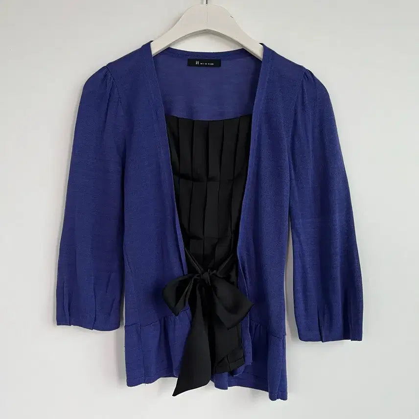 [BUNJANG] It MICHAA Purple Pintuck Ribbon Cardigan / 잇미샤 퍼플 핀턱 리본 가디건 85-160