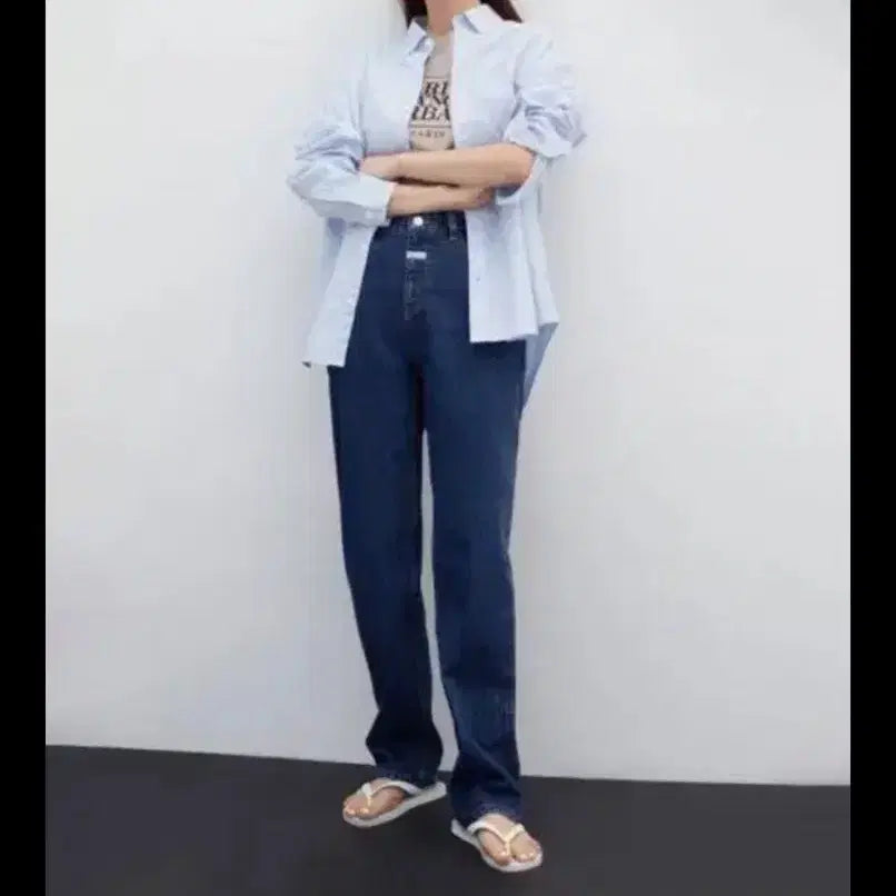[BUNJANG] Marithe + Chahongwon Roll-up Straight Denim Dark Blue / 마리떼 X 차정원 W 롤업 스트레이트 데님 다크블루