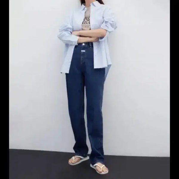 [BUNJANG] Marithe + Chahongwon Roll-up Straight Denim Dark Blue / 마리떼 X 차정원 W 롤업 스트레이트 데님 다크블루