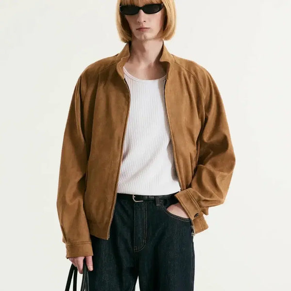 [BUNJANG] TNGT Faux Suede Herrington Jacket Camel Brown / (100) TNGT 폭스레더 스웨이드 헤링턴 자켓 카멜브라운