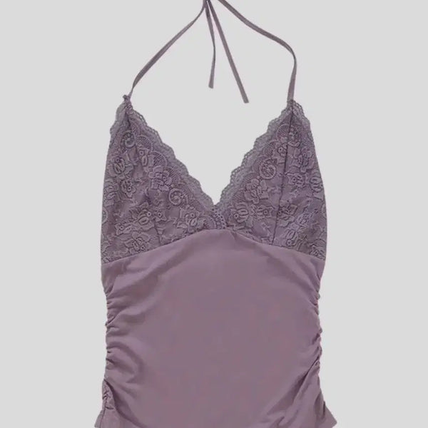 [BUNJANG] AZON Cindy Lace Halter Top / 애즈온 신디 레이스 홀터 탑 빈티지깔 보라색