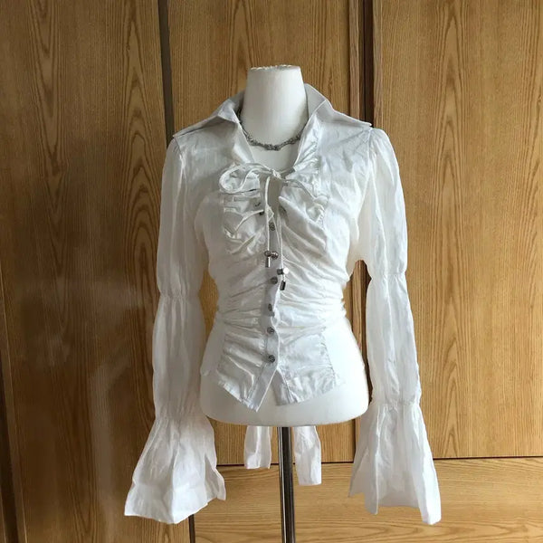 [BUNJANG] Vintage Eyelet Lace-Up Shirt / 빈티지 아일렛 레이스업 셔츠