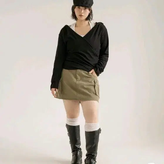 [BUNJANG] Black Hooded Wrap Cardigan (Size 66-88) / (66~88)당당걸 블랙 후드 랩가디건 새상품 실사O