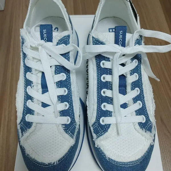 [BUNJANG] SUECOMMA BONNIE Knit Material White Sneakers / (새상품)슈콤마보니 니트재질 화이트 스니커즈 팜.사이즈265