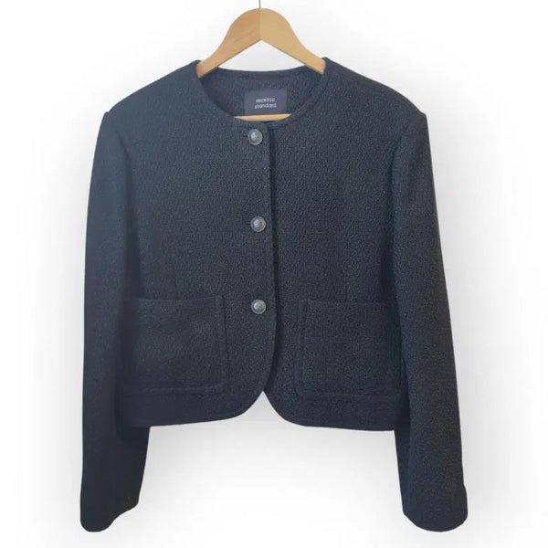 [BUNJANG] Musinsa Standard Women's Round Neck Cropped Tweed Jacket Black / 우먼즈 라운드 넥 트위드 재킷 [블랙]