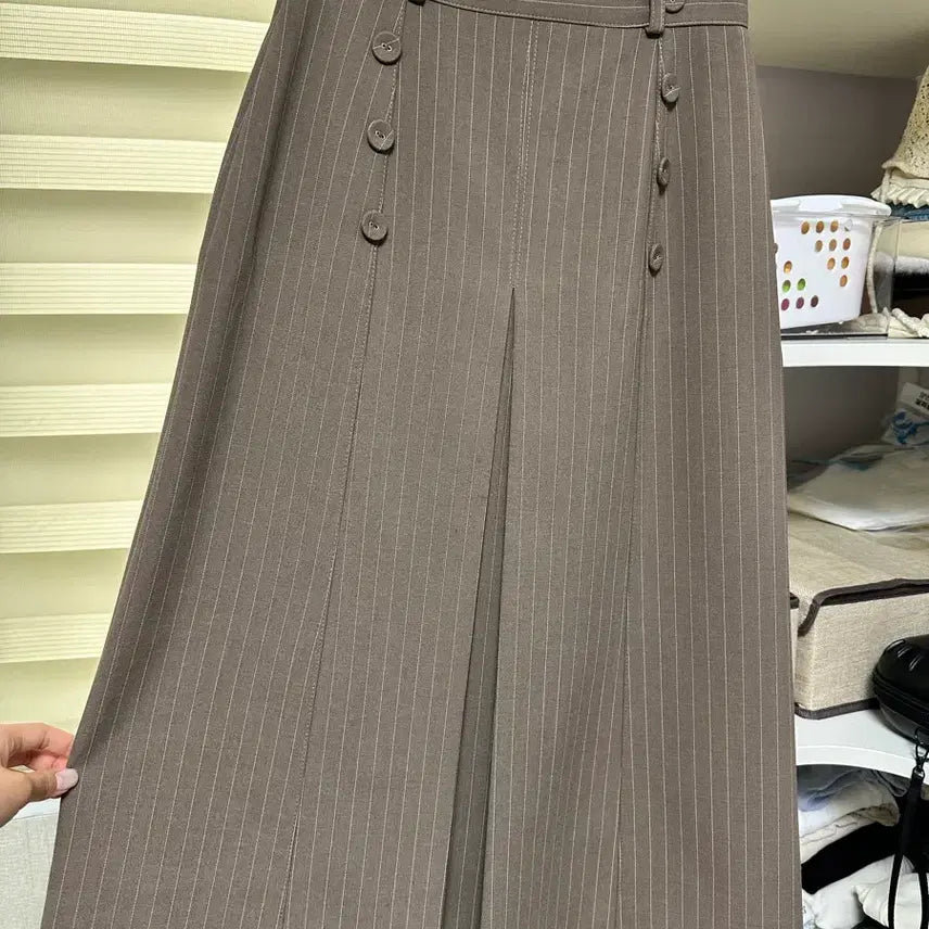 [BUNJANG] Brown Stripe Long Skirt / 브라운 스트라이프 롱스커트
