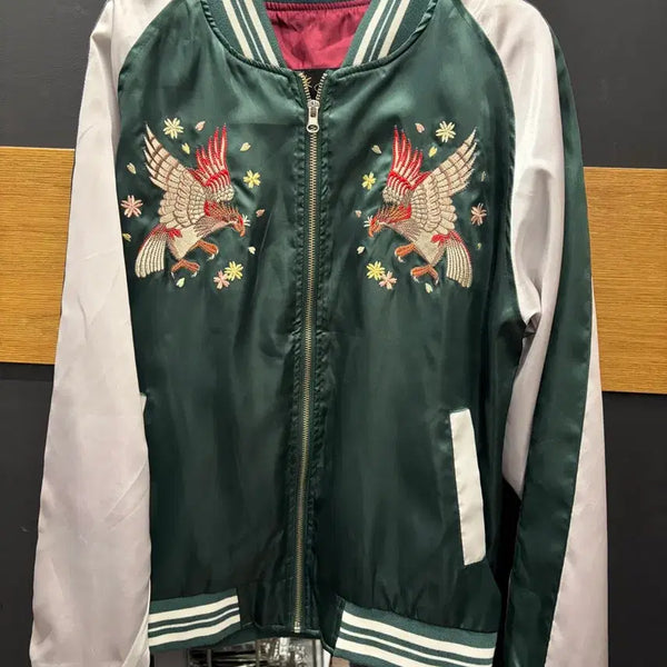 [BUNJANG] Vintage Satin Sukajan Jacket - Green Phoenix / 새틴 빈티지 그린 봉황 스카쟌