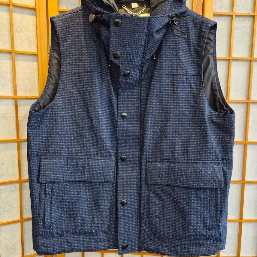 [BUNJANG] Burberry Check Hooded Vest Navy XL / 버버리 체크 후드 베스트 네이비 XL