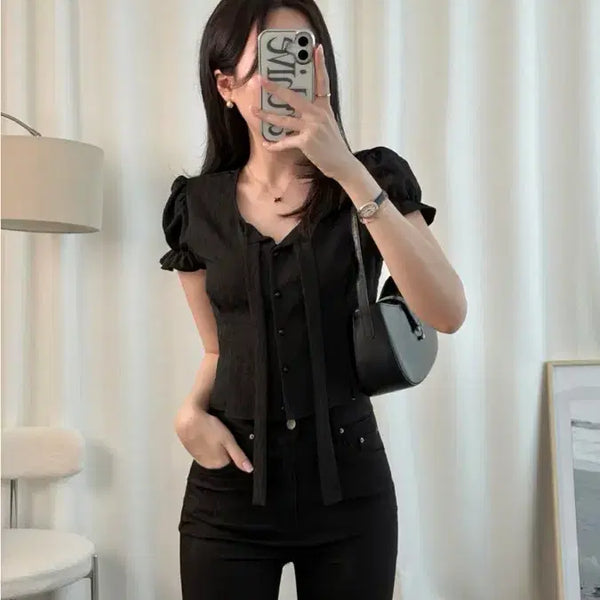 [BUNJANG] LeShowre Puff Tie Blouse / [르쇼어] 퍼프 타이 블라우스