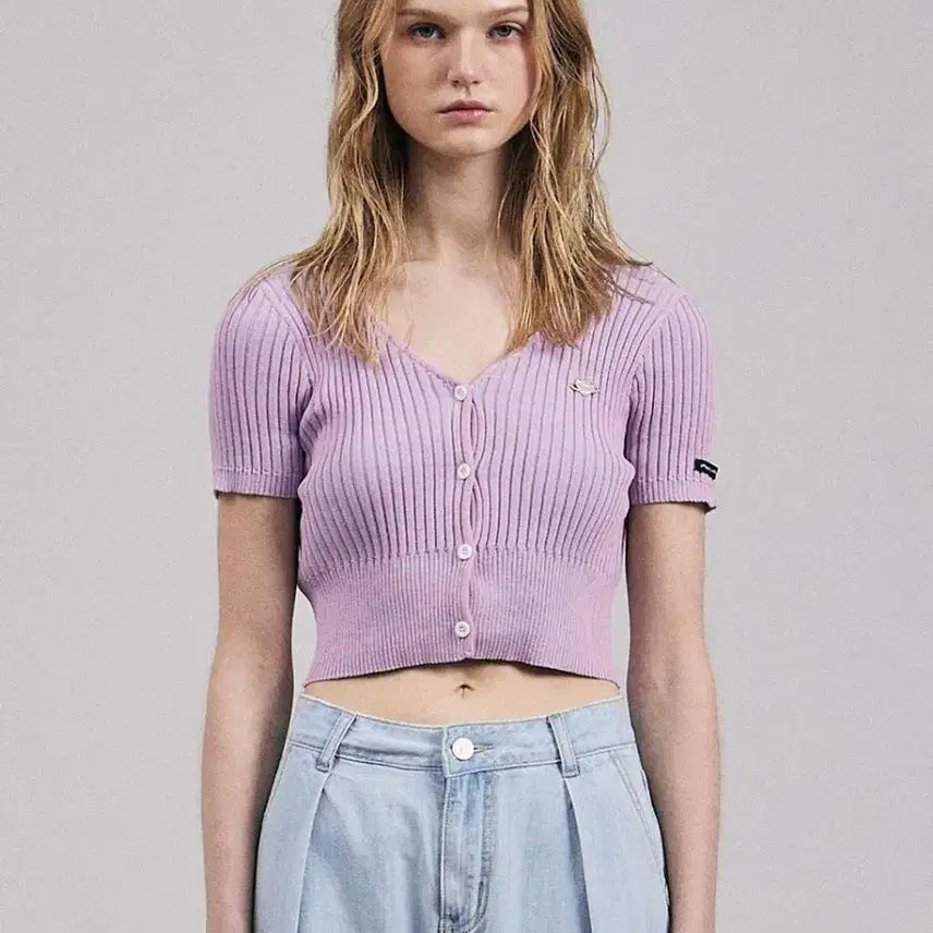 [BUNJANG] Ordinary Holiday V-Neck Two-Tone Cardigan Pink Short Sleeve Knit / 오디너리홀리데이 브이넥 투톤 가디건 핑크 택있는 새상품 반팔 니트 가디건