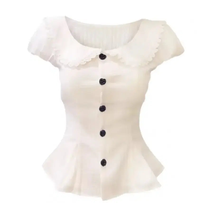 [BUNJANG] IVE Jang Won Young Worn White Frill Collar Blouse / 아이브레이착용/ 새상품) 화이트 프릴 카라 블라우스 에이블리블라우스
