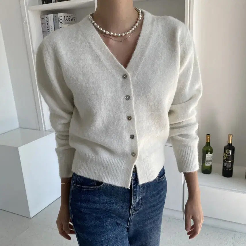 [BUNJANG] Wool Blend Knit Cardigan (Ivory) / (국내제작) 울 브이 보카시 니트가디건 (울7%)_아이1