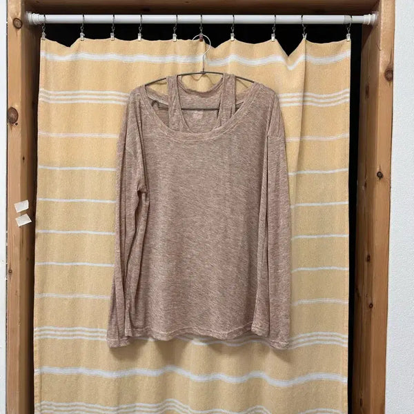 [BUNJANG] Beige Knit Long-Sleeve Sweater / 니트 긴팔 스웨터 베이지(니트+티)