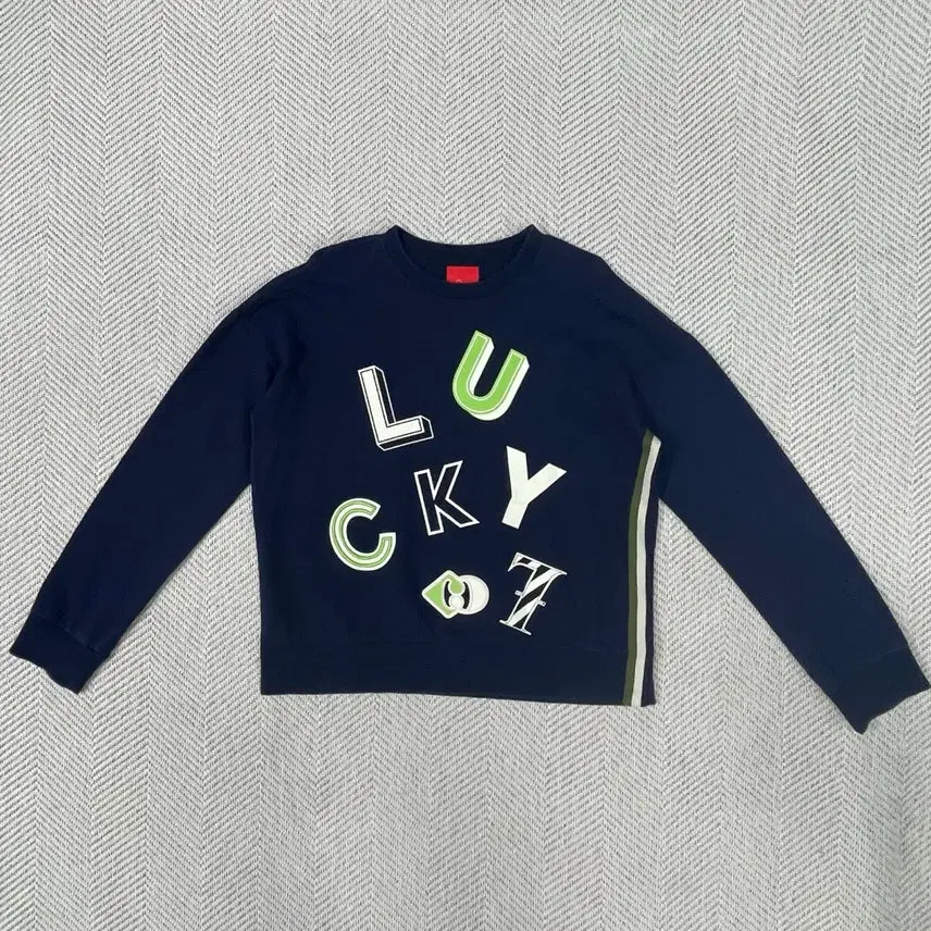 [BUNJANG] Lucky Chouette Lettering Sweatshirt Navy Women's S / 럭키슈에뜨 레터링 맨투맨 36 네이비 여성 S