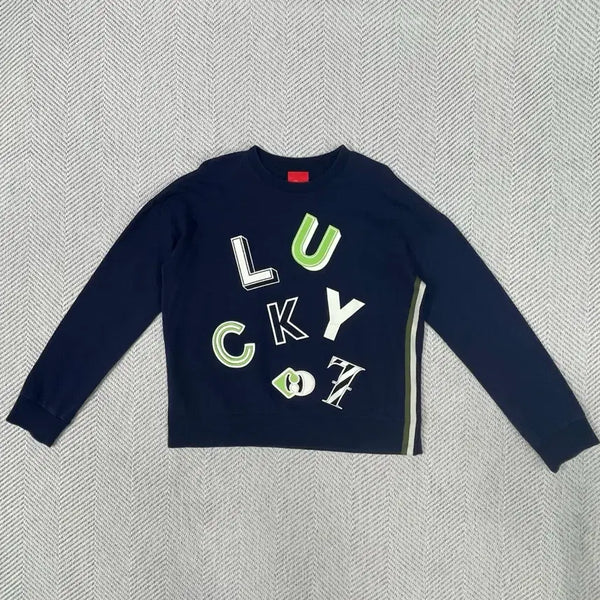 [BUNJANG] Lucky Chouette Lettering Sweatshirt Navy Women's S / 럭키슈에뜨 레터링 맨투맨 36 네이비 여성 S