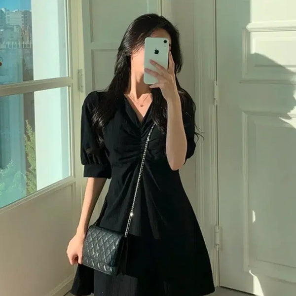 [BUNJANG] Black Shirring Mini Dress / 블랙 셔링 원피스