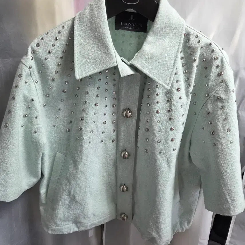 [BUNJANG] Lanvin Collection Studded Short-Sleeve Jacket Sky Blue / 랑방컬렉션 스터드 반팔자켓 스카이블루