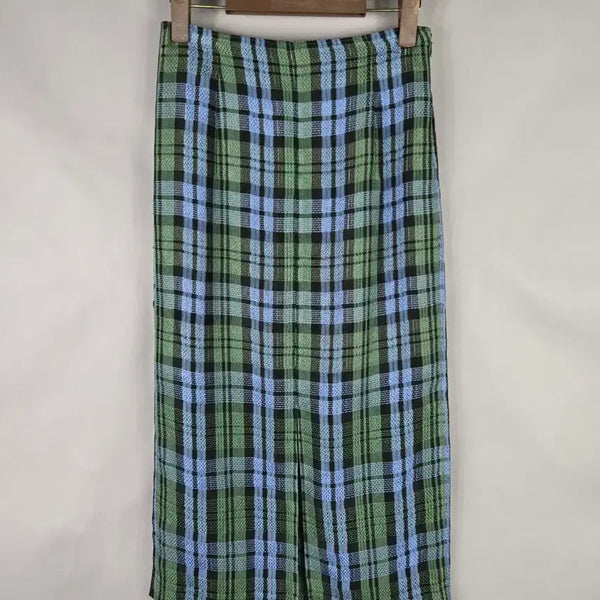 [BUNJANG] DUEL Summer Check Long Slit Skirt / [무료배송]듀엘 67-94(55) 여름용 체크 롱 슬릿 스커트 치마