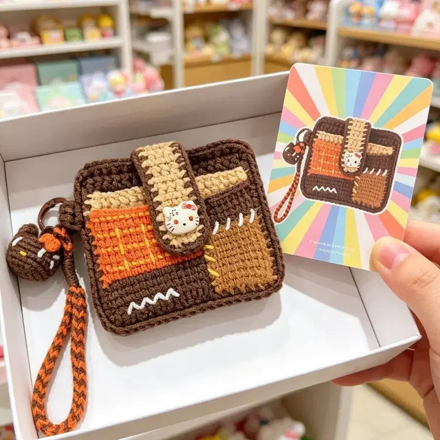 [BUNJANG] Handmade Knitted Hello Kitty Card Holder Set with Keyring and Strap / 손뜨개 귀여운 헬로키티 카드지갑+키링+스트랩 세트 핸드메이드