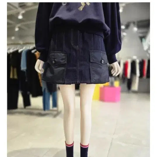 [BUNJANG] Lucky Chouette Colorblock Pocket Pleated Mini Skirt / 럭키슈에뜨 배색 포켓 플리츠 미니 스커트