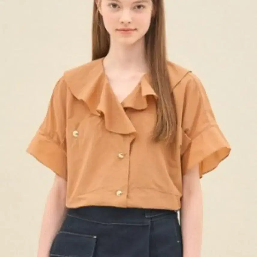 [BUNJANG] SJSJ Ruffle Blouse Brick Color / 한섬 Sjsj 러플 블라우스 브릭컬러