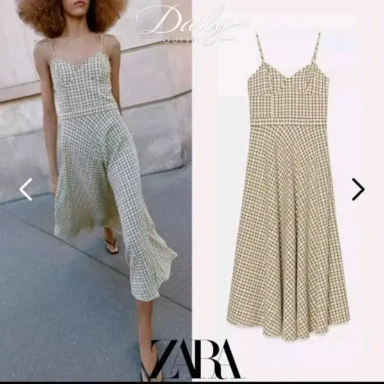 [BUNJANG] Zara Check Strap Sleeveless Dress / 자라 체크 끈나시 원피스