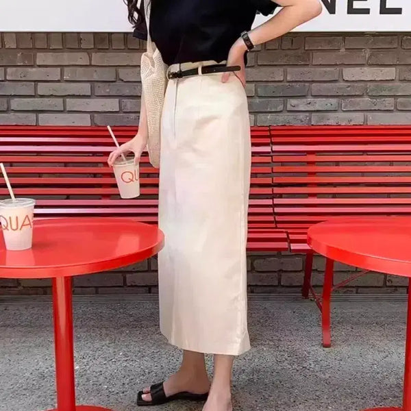 [BUNJANG] Ivory Long Skirt with Belt / 아이보리 스커트