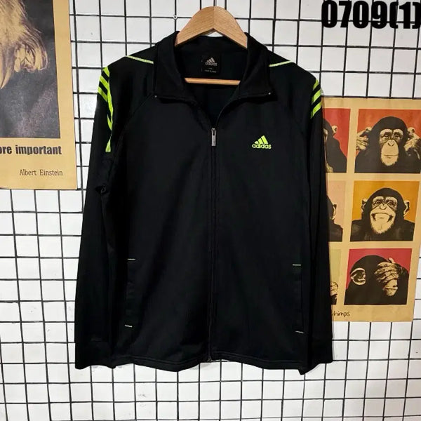 [BUNJANG] Adidas Track Top Jersey Fluorescent Line Accents Size 100 / 아디다스 트랙탑 져지 넥라인 형광 라인 100