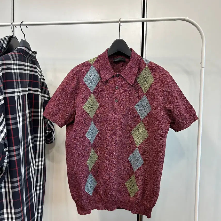 [BUNJANG] Prada Argyle Short-Sleeve Polo Shirt / 프라다 아가일 반팔 폴로