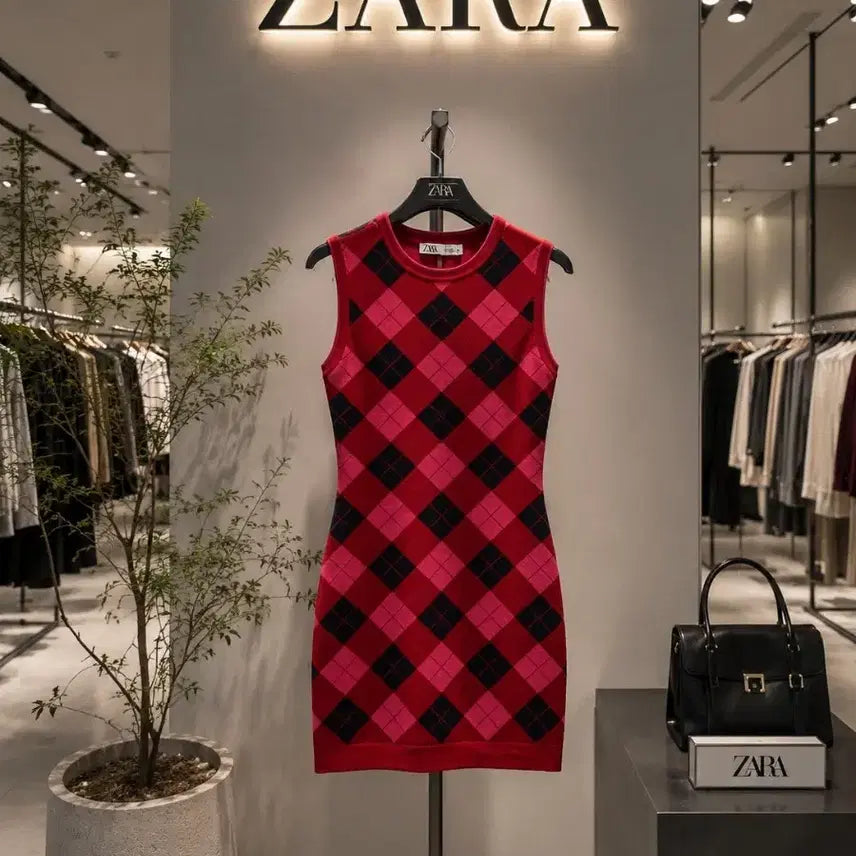 [BUNJANG] Zara Argyle Knit Dress Slim Fit / ZARA 아가일 니트 원피스 / 신축성 좋은 슬림핏