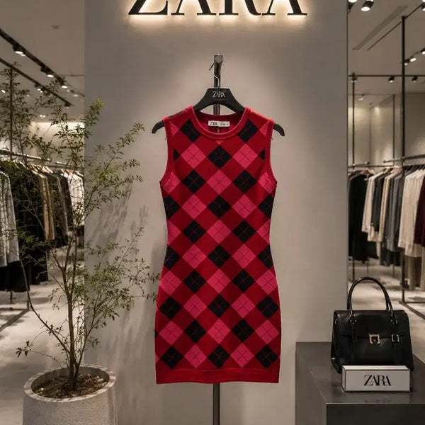 [BUNJANG] Zara Argyle Knit Dress Slim Fit / ZARA 아가일 니트 원피스 / 신축성 좋은 슬림핏