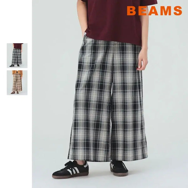 [BUNJANG] BEAMS HEART Classic Check Wide Pants / 빔즈 하트 체크 와이드 팬츠