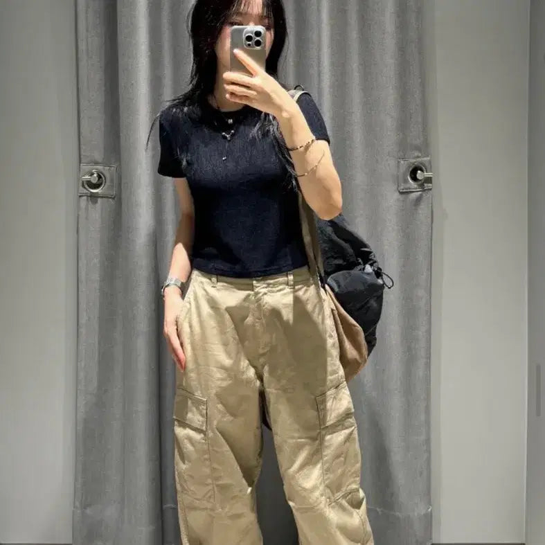 [BUNJANG] Musinsa Standard Women's Wide Cargo Pants Beige / 무신사 스탠다드 우먼 우먼즈 와이드 카고 팬츠 베이지