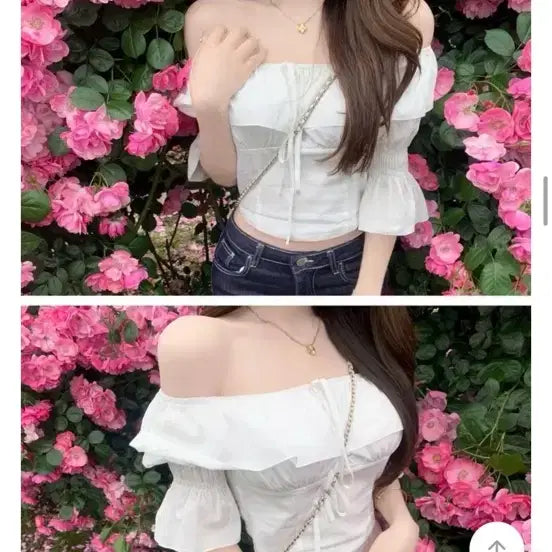 [BUNJANG] White Off-Shoulder Puff Sleeve Crop Blouse / 아카시화 화이트 오프숄더 퍼프소매 크롭 블라우스
