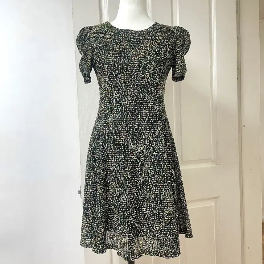 [BUNJANG] Plastic Island Puff Sleeve Pattern Flare Dress S / 플라스틱아일랜드 퍼프 반팔 패턴 여름 플레어 원피스 s