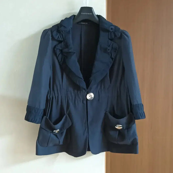 [BUNJANG] Kenneth Lady Frill Collar Jacket Navy / 케네스레이디 프릴카라 자켓