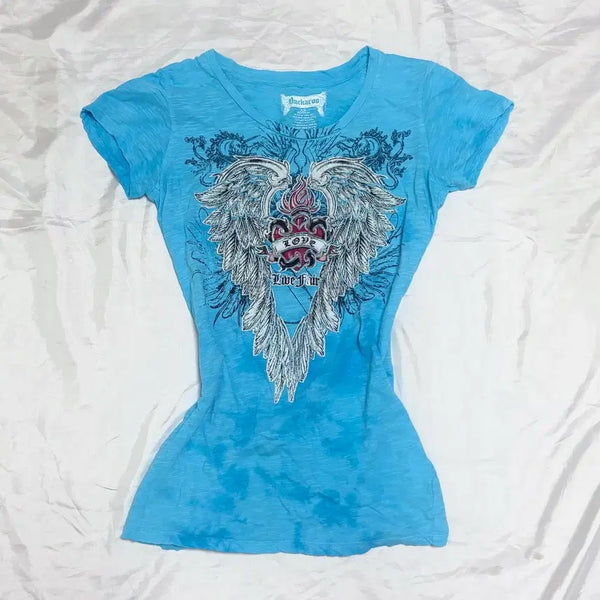 [BUNJANG] Vintage Y2K Buckaroo Wing Print Short Sleeve T-Shirt / 빈티지 y2k 펑크 Buckaroo 반팔 날개 프린팅 티셔추