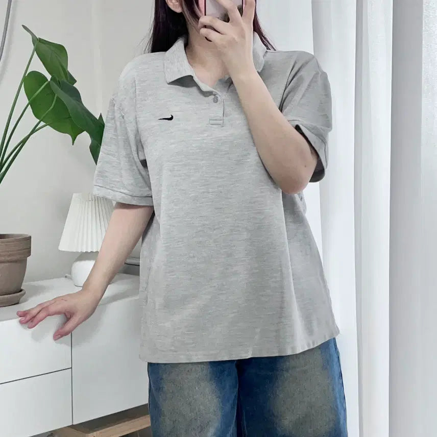 [BUNJANG] Nike Grey Swoosh Short Sleeve Polo T-Shirt L / 나이키 그레이 스우스 반팔카라티 [ L ]