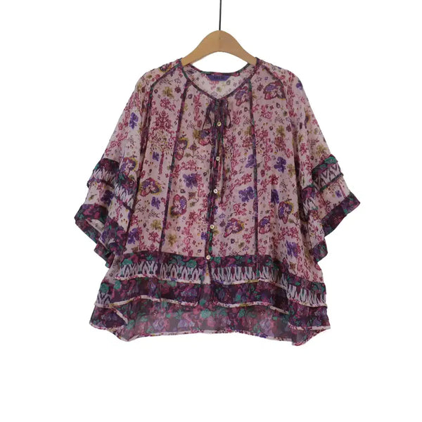 [BUNJANG] Anna Sui Floral See-through Chiffon Blouse Jacket Pink Size 77 / ANNA SUI 시스루 플라워 블라우스 자켓 77 핑크 쉬폰
