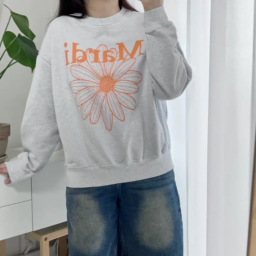 [BUNJANG] Mardi Mercredi Grey Orange Printed Sweatshirt / 마르디메크르디 그레이 오렌지프린틴 맨투맨 [ F ]
