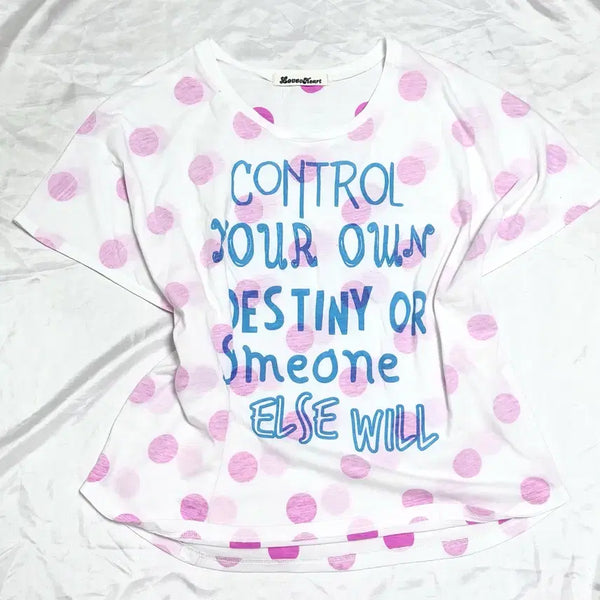 [BUNJANG] Vintage Y2K Pink Polka Dot Graphic T-Shirt / 빈티지 y2k 핑크 도트 헤이세이 핀터깔 레터링 반팔