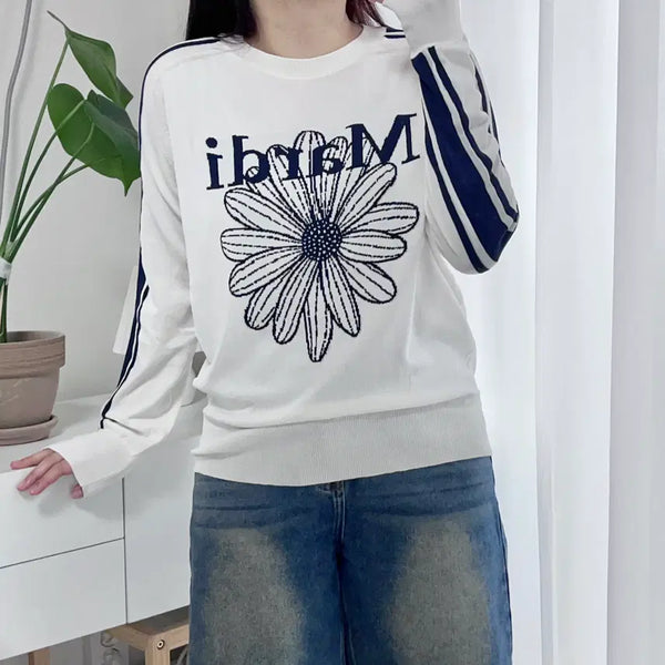 [BUNJANG] Mardi Mercredi Ivory Flower Line Knit (Free Size) / 마르디메크르디 아이보리 플라워 라인 니트 [ F ]