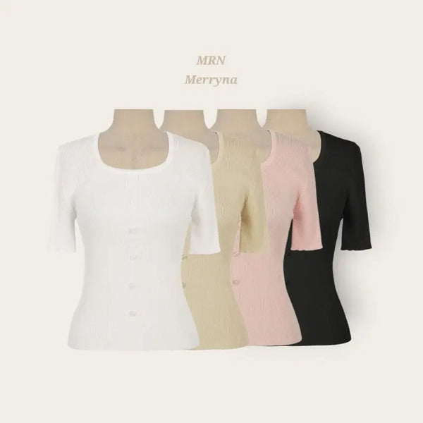 [BUNJANG] Merryna Ribbed Square Neck Knit 4 Colors / [빠른배송] 골지 스퀘어 니트 4color