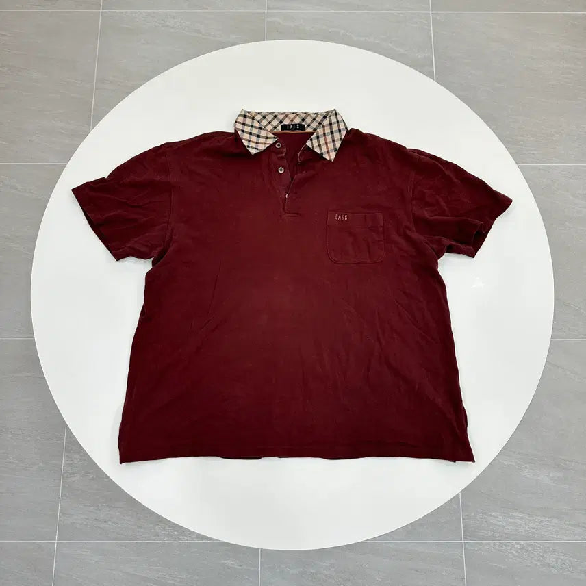 [BUNJANG] Daks Check Collar Shirt Wine L (100) / 닥스 체크 카라 셔츠 와인색  사이즈 L 100