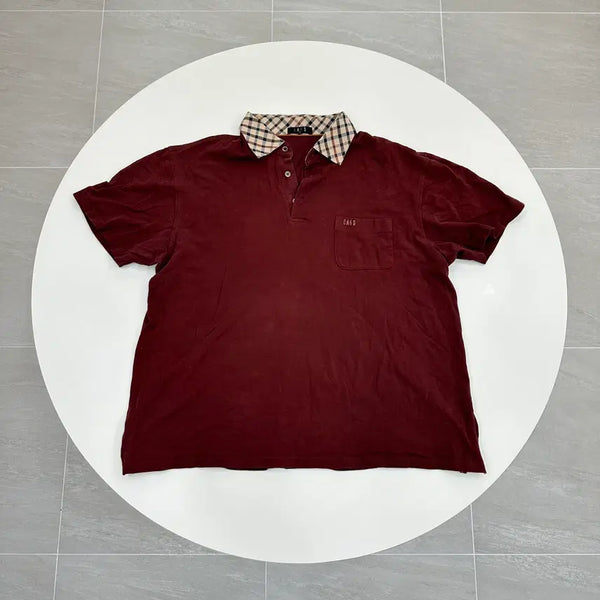 [BUNJANG] Daks Check Collar Shirt Wine L (100) / 닥스 체크 카라 셔츠 와인색  사이즈 L 100
